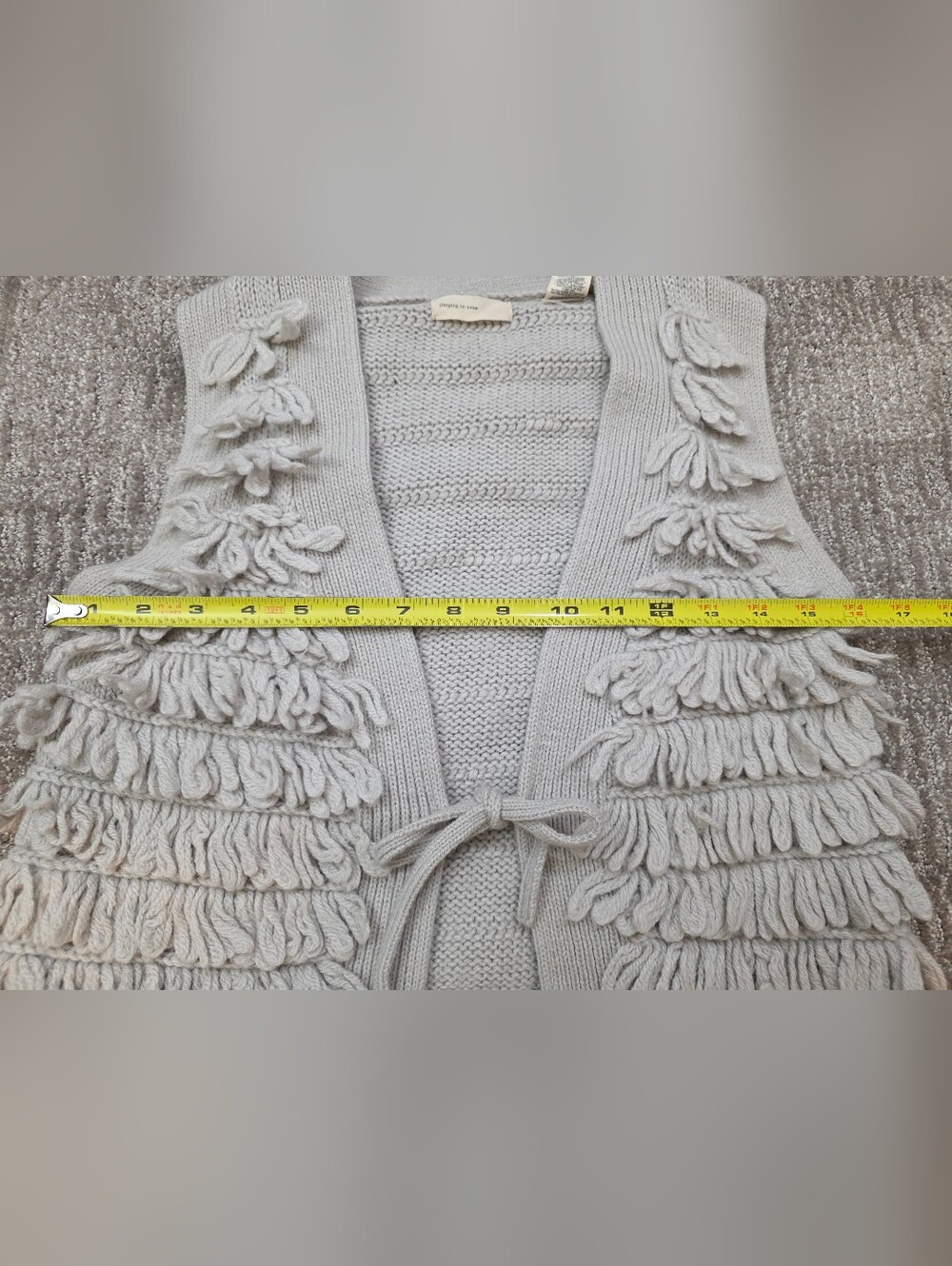 Anthropologie Wool Blend Tie Front Sweater Vest Boho Hippie Fringe Goblincore - Picture 5 of 7